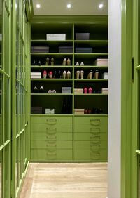 Г-образная гардеробная комната в зеленом цвете Орёл