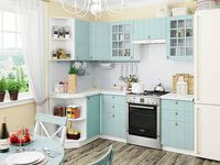 Небольшая угловая кухня в голубом и белом цвете Орёл